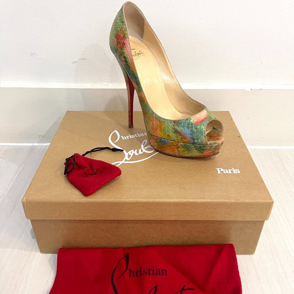 Auc Christian Louboutin Python Pixel Multicolor T… - image 2